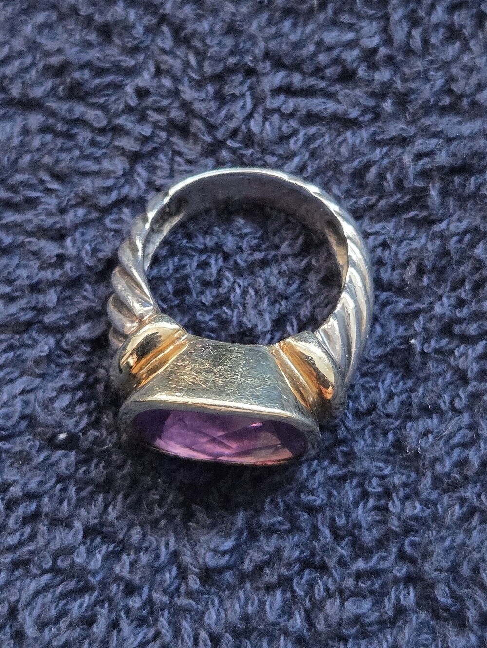 David Yurman Amethyst Sterling Silver 925 & 14K Yellow Gold Ring - Picture 5 of 6